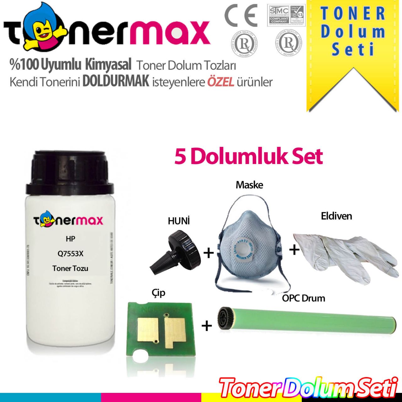 HP Q7553X / P2015 / P2014 / M2727 Toner Dolum Seti ( 5 Dolumluk )