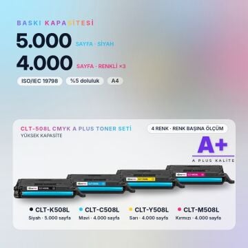 Samsung CLT-508L CMYK Muadil Toner Seti A Plus / CLP-620 / CLP-670 / CLX-6220 / CLX-6250 / CLT-K508L / CLT-C508L / CLT-M508L / CLT-Y508L