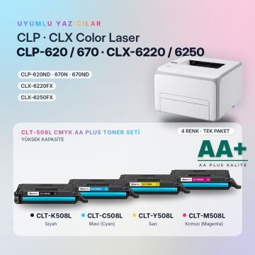 Samsung CLT-508L CMYK Muadil Toner Seti AA Plus / CLP-620 / CLP-670 / CLX-6220 / CLX-6250 / CLT-K508L / CLT-C508L / CLT-M508L / CLT-Y508L