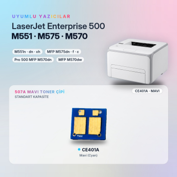 Hp 507A CE401A / LaserJet Enterprise 500 M551 / M575 / Pro 500 M570 Mavi Çip