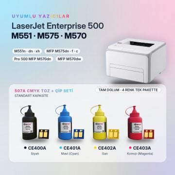 Hp 507A Toner Tozu + Çip Takım / LaserJet Enterprise 500 M551 / M575 / Pro 500 M570 / CE400A / CE401A / CE402A / CE403A