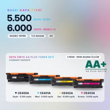 Hp 507A CMYK Muadil Toner Seti AA Plus / LaserJet Enterprise 500 M551 / M575 / Pro 500 M570 / CE400A / CE401A / CE402A / CE403A