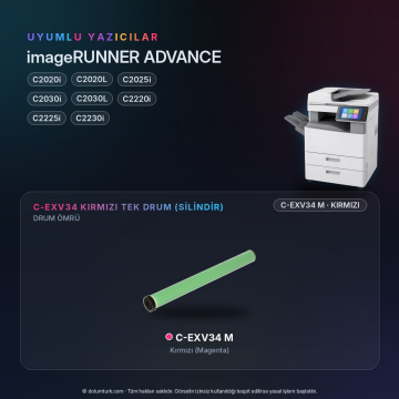 Canon C-EXV34 Kırmızı Tek Drum Silindiri / iR-ADV C2020 / C2025 / C2030 / C2220 / C2225 / C2230