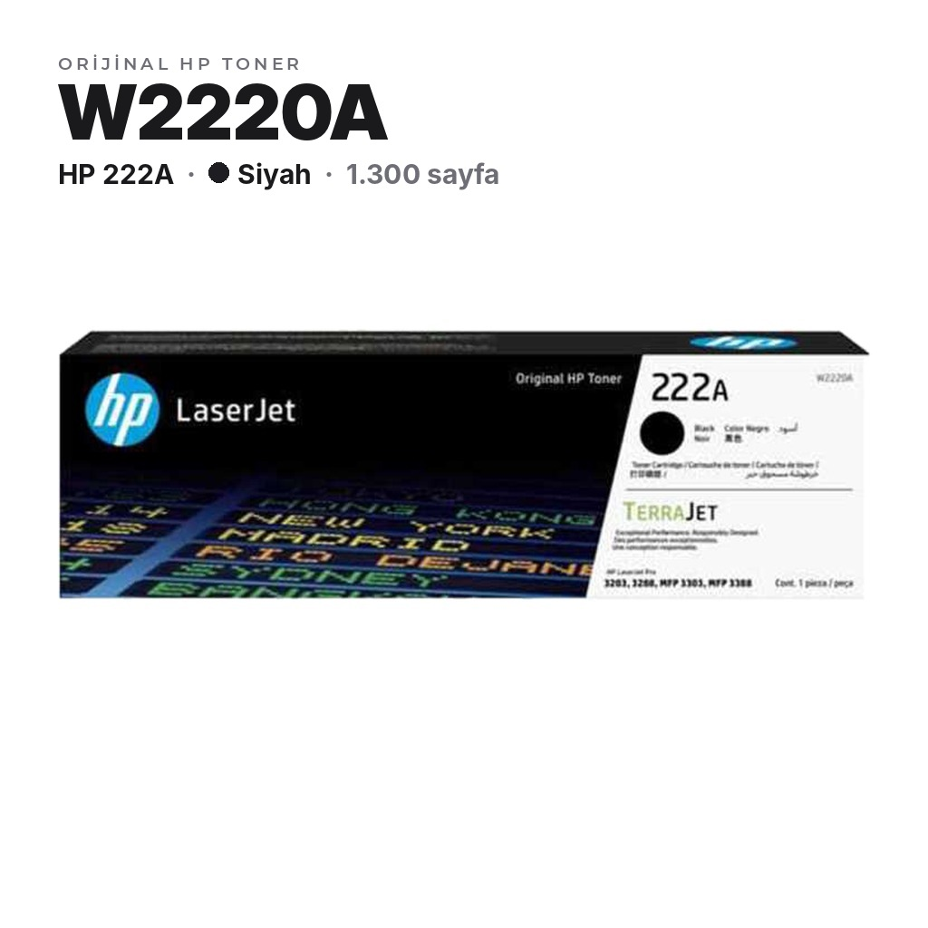 HP 222A W2220A Siyah orijinal toner