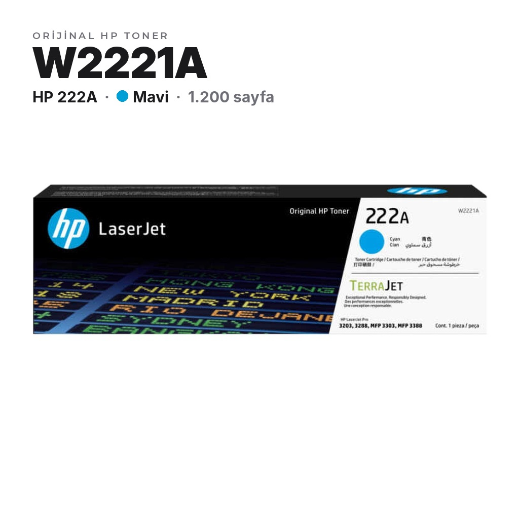 HP 222A W2221A Mavi orijinal toner