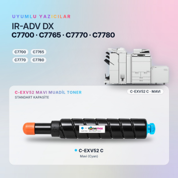 Canon C-EXV52 Mavi Muadil Toner - Çipli / IR-ADV DX C7700 / C7765 / C7770 / C7780