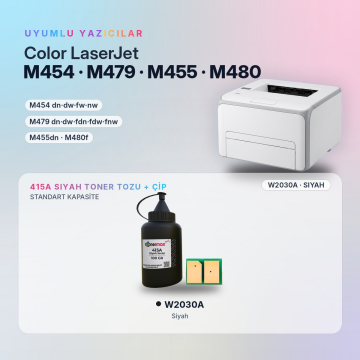 Hp 415A W2030A Toner Tozu + Çip Siyah 100GR / Color LaserJet Pro M454 / M479 · Enterprise M455 / M480
