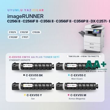 Canon C-EXV55 CMYK Muadil Toner Seti AA Plus / iR-ADV C256 / C356 II · DX C257 / C357
