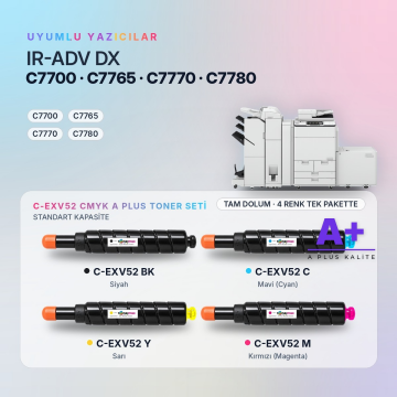 Canon C-EXV52 CMYK Muadil Toner Seti A Plus / IR-ADV DX C7700 / C7765 / C7770 / C7780
