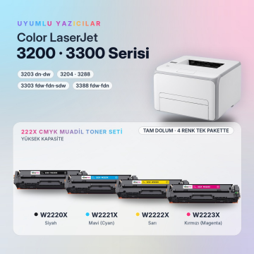 Hp 222X - W2220X Muadil Toner Takım- Çipli / LaserJet Pro 3204 | 3288 | 3303
