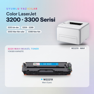 Hp 222X - W2221X Muadil Toner Mavi - Çipli / LaserJet Pro 3204 | 3288 | 3303