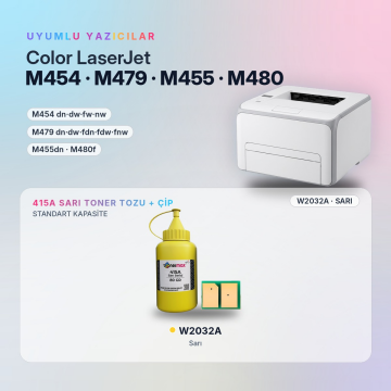Hp 415A W2032A Toner Tozu + Çip Sarı 80GR / Color LaserJet Pro M454 / M479 · Enterprise M455 / M480