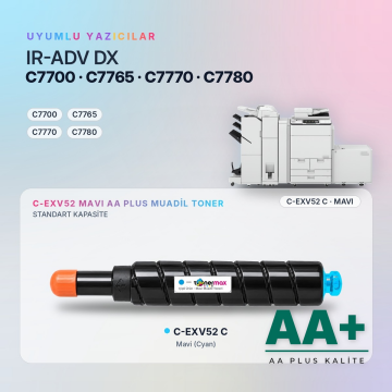 Canon C-EXV52 Mavi Muadil Toner AA Plus / IR-ADV DX C7700 / C7765 / C7770 / C7780