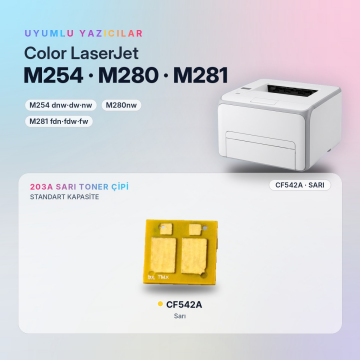 Hp 203A / CF542A Çip Sarı / Hp Color Laserjet Pro M254 / M280 / M281