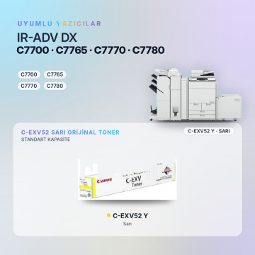 Canon C-EXV52 / IR-ADV DX C7700 / C7765 / C7770 / C7780 Sarı Orjinal Toner