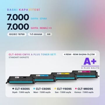 Samsung CLT-609S CMYK Muadil Toner Seti A Plus / CLP-770 / CLP-775 / CLT-K609S / CLT-C609S / CLT-M609S / CLT-Y609S