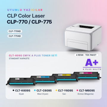 Samsung CLT-609S CMYK Muadil Toner Seti A Plus / CLP-770 / CLP-775 / CLT-K609S / CLT-C609S / CLT-M609S / CLT-Y609S