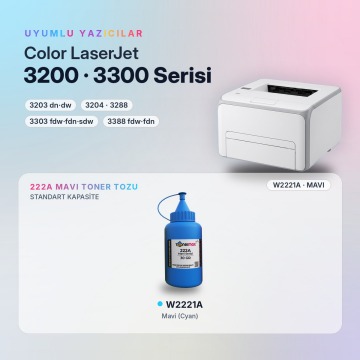 Hp 222A- W2221A Toner Tozu Mavi - 30GR Şişe / LaserJet Pro 3204 | 3288 | 3303