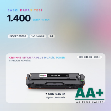 Canon CRG-045 Siyah Muadil Toner AA Plus / LBP611Cn / LBP613Cdw / MF631Cn / MF633Cdw / MF635Cx