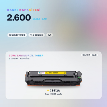 HP 305A / CE412A / Pro 400 M351 / M451 / M475 Sarı Muadil Toneri - Ekonomik