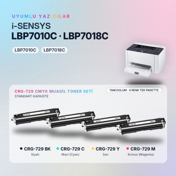 Canon CRG-729 CMYK Muadil Toner Seti - Çipli / LBP7010C / LBP7018C