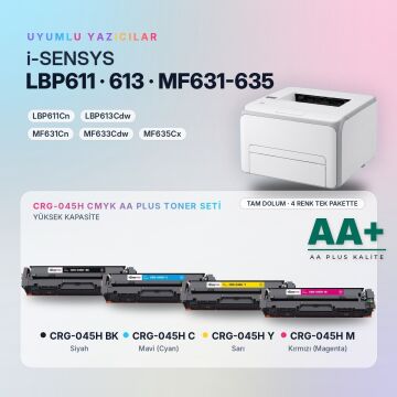 Canon CRG-045H CMYK Muadil Toner Seti AA Plus / LBP611Cn / LBP613Cdw / MF631Cn / MF633Cdw / MF635Cx