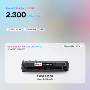 Canon CRG-055 Siyah Muadil Toner - Çipli / LBP663Cdw / LBP664Cx / MF742Cdw / MF744Cdw / MF746Cx