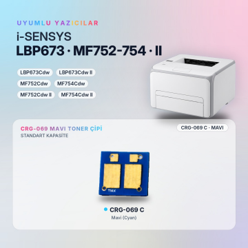 Canon CRG-069 / LBP673Cdw / LBP673Cdw II / MF752Cdw / MF754Cdw / MF752Cdw II / MF754Cdw II Mavi Çip