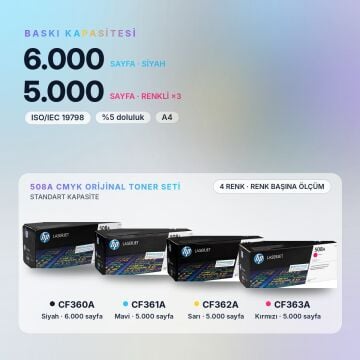 Hp 508A Orjinal Toner Set Avantaj Paket / Color LaserJet Enterprise M552 / M553 / MFP M577 / CF360A / CF361A / CF362A / CF363A