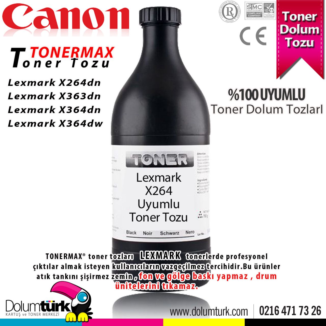 Lexmark X262 / X264dn / X264 DN / X363dn / X363 DN / X364dn / X364 DN / X364dw / X364 DW Ekonomik Toner Dolum Tozu Lexmark X264 Ekonomik Toner Tozu 100GR.