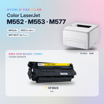 Hp 508X CF362X Sarı Muadil Toner - Çipli / Color LaserJet Enterprise M552 / M553 / MFP M577