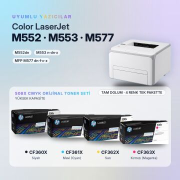 Hp 508X Orjinal Toner Set Avantaj Paket / Color LaserJet Enterprise M552 / M553 / MFP M577 / CF360X / CF361X / CF362X / CF363X