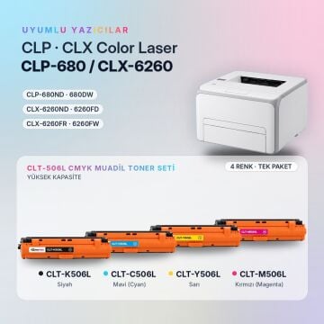 Samsung CLT-506L CMYK Muadil Toner Seti - Çipli / CLP-680 / CLX-6260 / CLT-K506L / CLT-C506L / CLT-M506L / CLT-Y506L