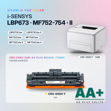 Canon CRG-069H Sarı Muadil Toner AA Plus / LBP673Cdw / LBP673Cdw II / MF752Cdw / MF754Cdw / MF752Cdw II / MF754Cdw II