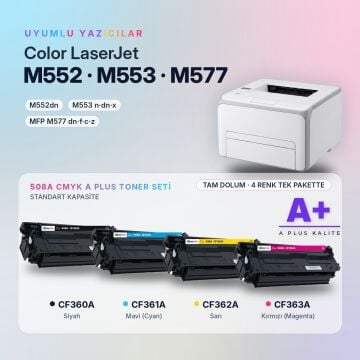Hp 508A CMYK Muadil Toner Seti A Plus / Color LaserJet Enterprise M552 / M553 / MFP M577 / CF360A / CF361A / CF362A / CF363A
