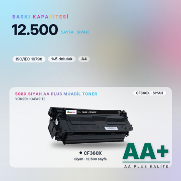 Hp 508X CF360X Siyah Muadil Toner AA Plus / Color LaserJet Enterprise M552 / M553 / MFP M577