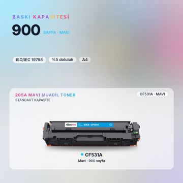 Hp 205A / CF531A /  M154 / M180 / M181 Mavi Muadil Toner