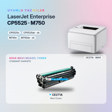 Hp 650A CE271A Mavi Muadil Toner - Çipli / Color LaserJet Enterprise CP5525 / M750
