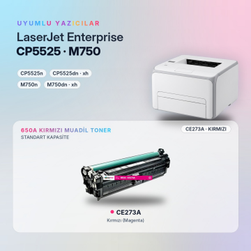 Hp 650A CE273A Kırmızı Muadil Toner - Çipli / Color LaserJet Enterprise CP5525 / M750