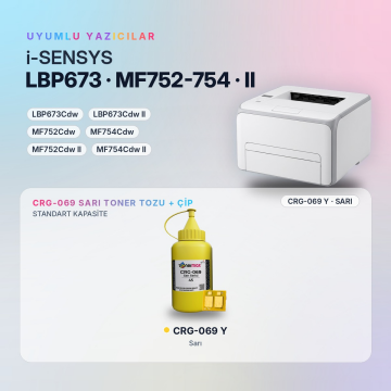 Canon CRG-069 Toner Tozu + Çip Sarı 45GR / LBP673Cdw / LBP673Cdw II / MF752Cdw / MF754Cdw / MF752Cdw II / MF754Cdw II