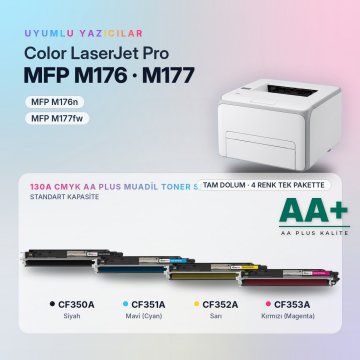 Hp 130A CMYK Muadil Toner Seti AA Plus / Color LaserJet Pro MFP M176 / M177 / CF350A / CF351A / CF352A / CF353A