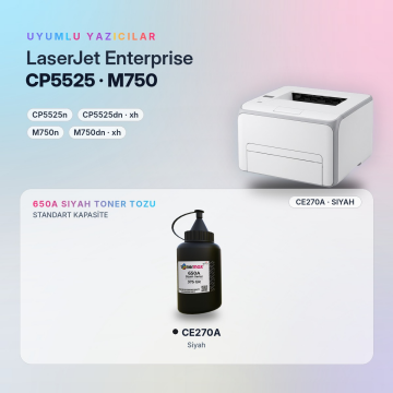 Hp 650A CE270A Toner Tozu Siyah 375GR / Color LaserJet Enterprise CP5525 / M750