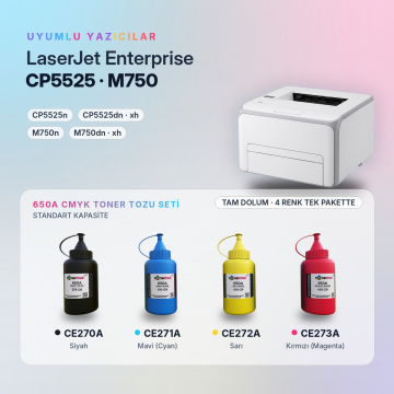 Hp 650A Toner Tozu Takım / Color LaserJet Enterprise CP5525 / M750 / CE270A / CE271A / CE272A / CE273A