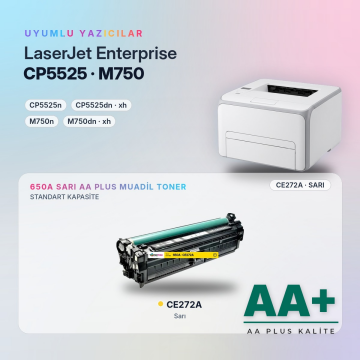 Hp 650A CE272A Sarı Muadil Toner AA Plus / Color LaserJet Enterprise CP5525 / M750