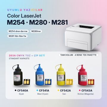 Hp 203A / CF540A Toner Tozu ve Çip Seti +/ Hp Color Laserjet Pro M254 / M280 / M281
