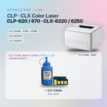 Samsung CLT-C508L Toner Tozu + Çip Mavi 120GR / CLP-620 / CLP-670 / CLX-6220 / CLX-6250