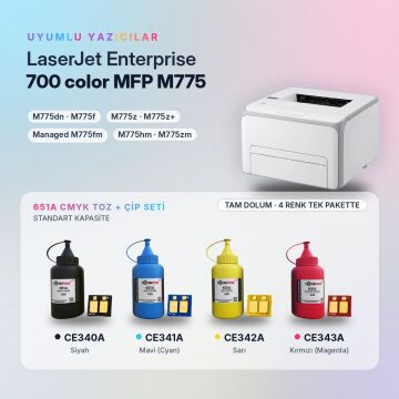 Hp 651A Toner Tozu + Çip Takım / LaserJet Enterprise 700 Color MFP M775 / CE340A / CE341A / CE342A / CE343A