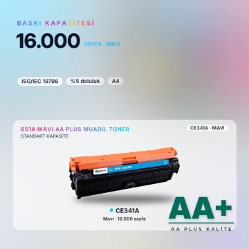 Hp 651A CE341A Mavi Muadil Toner AA Plus / LaserJet Enterprise 700 Color MFP M775
