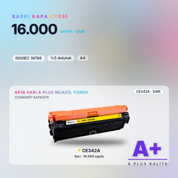 Hp 651A CE342A Sarı Muadil Toner A Plus / LaserJet Enterprise 700 Color MFP M775