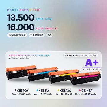 Hp 651A CMYK Muadil Toner Seti A Plus / LaserJet Enterprise 700 Color MFP M775 / CE340A / CE341A / CE342A / CE343A